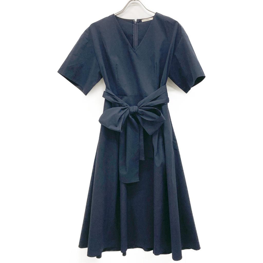 LE PHIL 534-9140301 Waist ribbon V-neck dress 1 NavyUsed