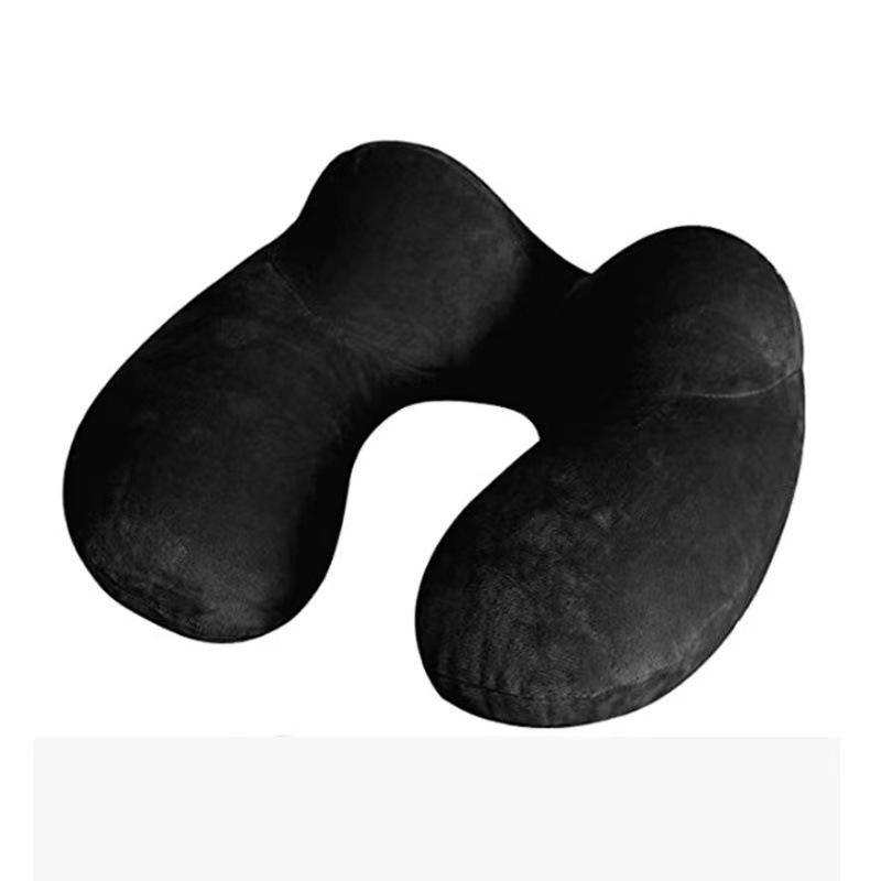 U-shaped Inflatable Travel Pillow Set: Includes Neck Support, Eye Mask, and Earplugs.