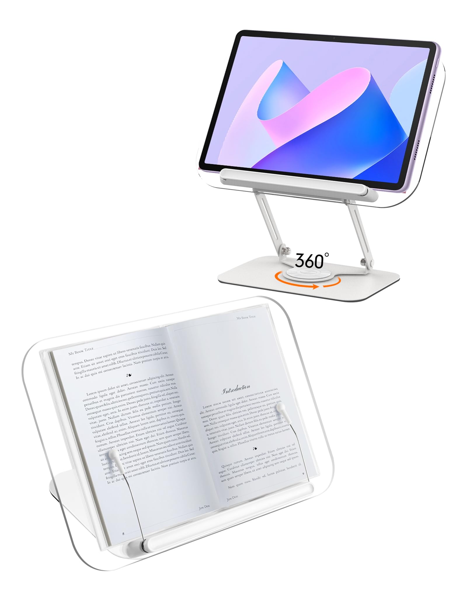 Desktop Rotating Reading Drawing Tilting Adjustable for for Desk Transparent Bookstand, Bookstand, 360° Stand, Stand, Stand, Angle/Height, белый