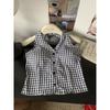 Kumikumi Retro Gyaru Plaid Halter Top Sling Women Clothes Summer Niche Chic Slimming Outer Wear Top