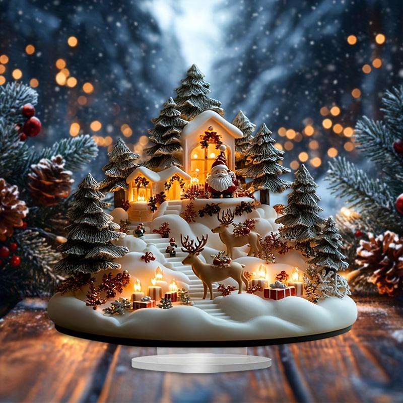 2D Fable Xmas Winter Wonderland Cabin Reindeer Acrylic Tabletop Ornament High Artistic Versatile Household Workplace Decor