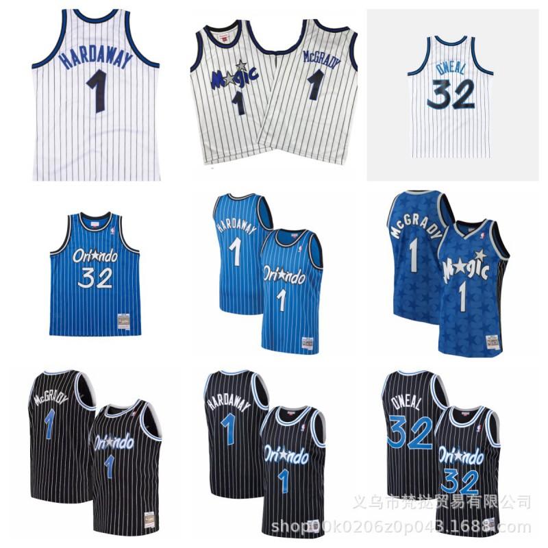 Maglia da Basket Retrò Orlando Magic Hardaway 1 ONeal 32 McGrady Unisex Manica Corta Cotone Scollo a V Autunno