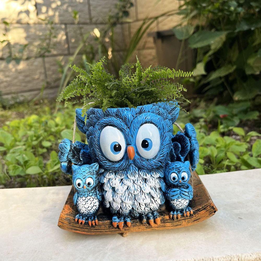 Cute Owl Statue Planter Resin Flower Pot Flower Arrangement Container Animal Plant Pot  Home