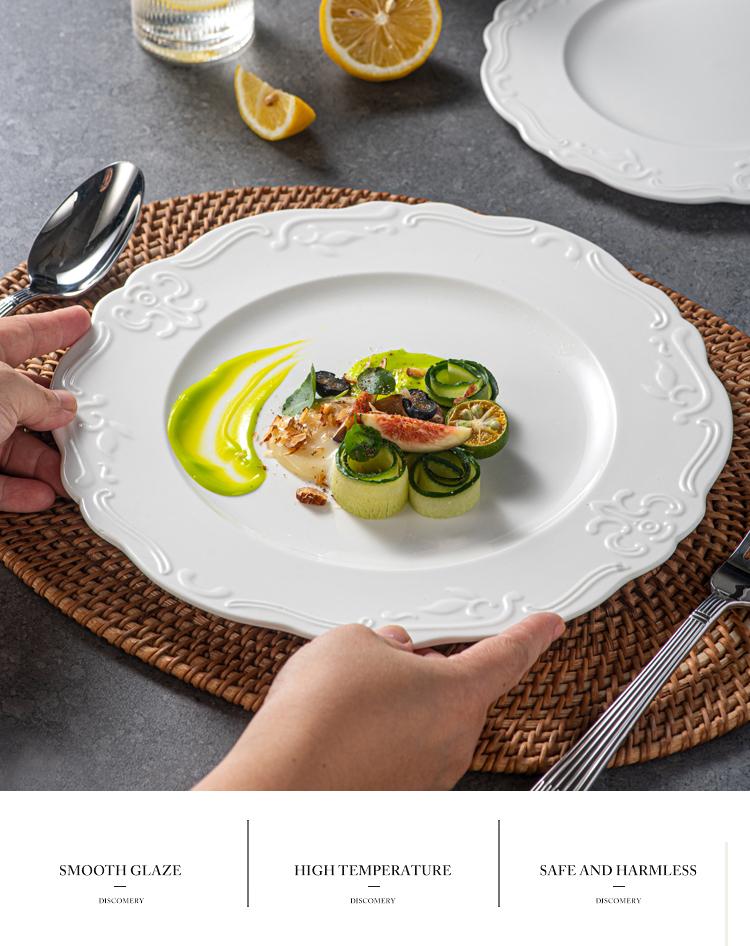 French Style Relief Ceramic Plates New Household 8 Inch Exquisite Cake Dessert Dish Round Vintage Aesthetic Dinner Tableware