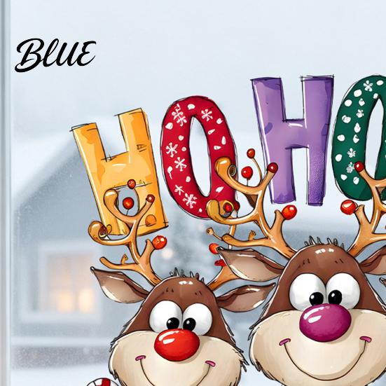 Holiday Window Stickers Christmas Static Cling Stickers Cartoon Reindeer HOHOHO Art Glass Decals Scene Settings Festive Decor for Home Windows