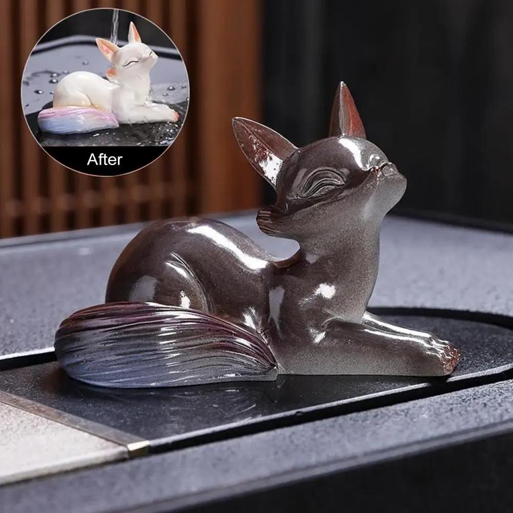 Fox Figurine Handcrafted Color Changing Fox Tea Pet for Good Luck Symbol Teahouse Ornament Resin Feng Shui for Kungfu for Good