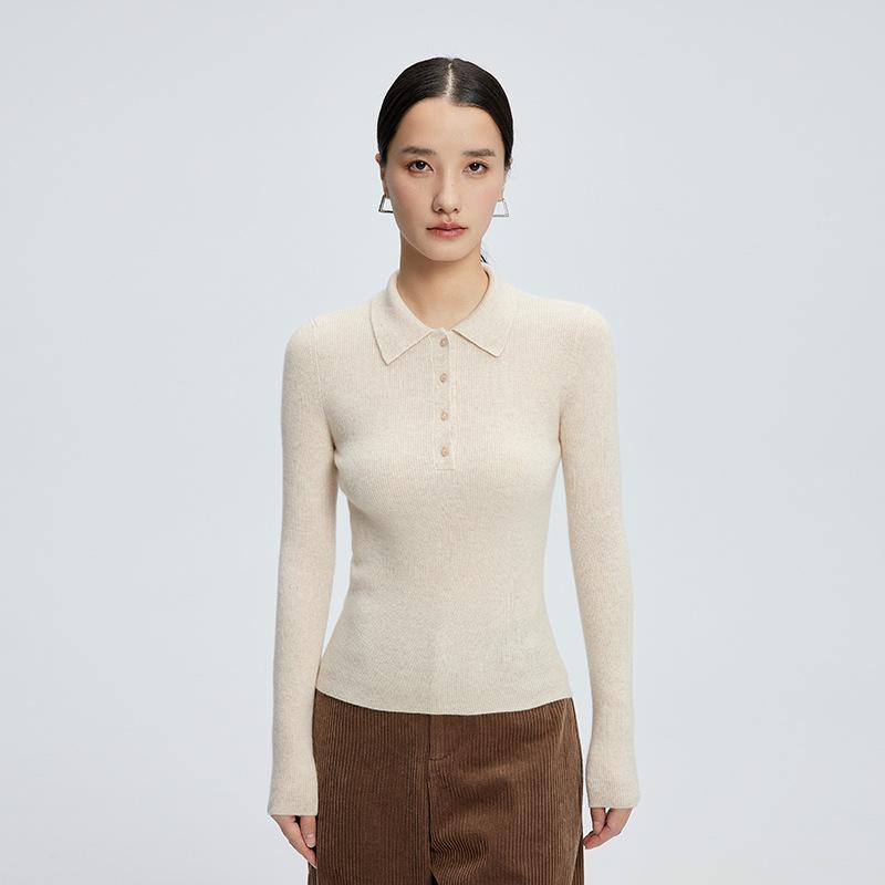 Women's Elegant Slim Fit Cashmere Polo Neck Sweater - Autumn/Winter Wool Knit Top