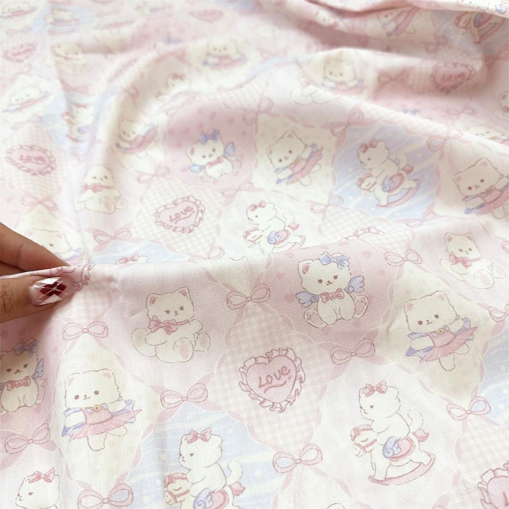 0.5m Pure Cotton Rabbit Printed Plain Weave Poplin Fabric for Sewing Dresses Tablecloths Decorative Cloth Handmade DIY Fabrics