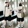 Boys' Korean Style Cotton Lapel T-Shirt & Shorts Set - Summer Casual Two-Piece Outfit for Medium and Large Children