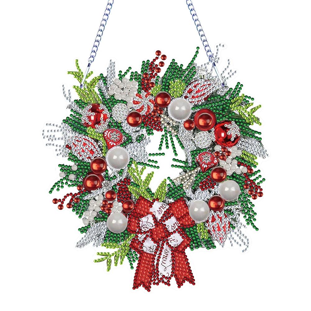 5D DIY Weihnachts-Diamantmalerei-Anhänger Weihnachts-Wanddeko Kranz Hängende Ornamente Diamantkunst Malerei Girlanden-Set