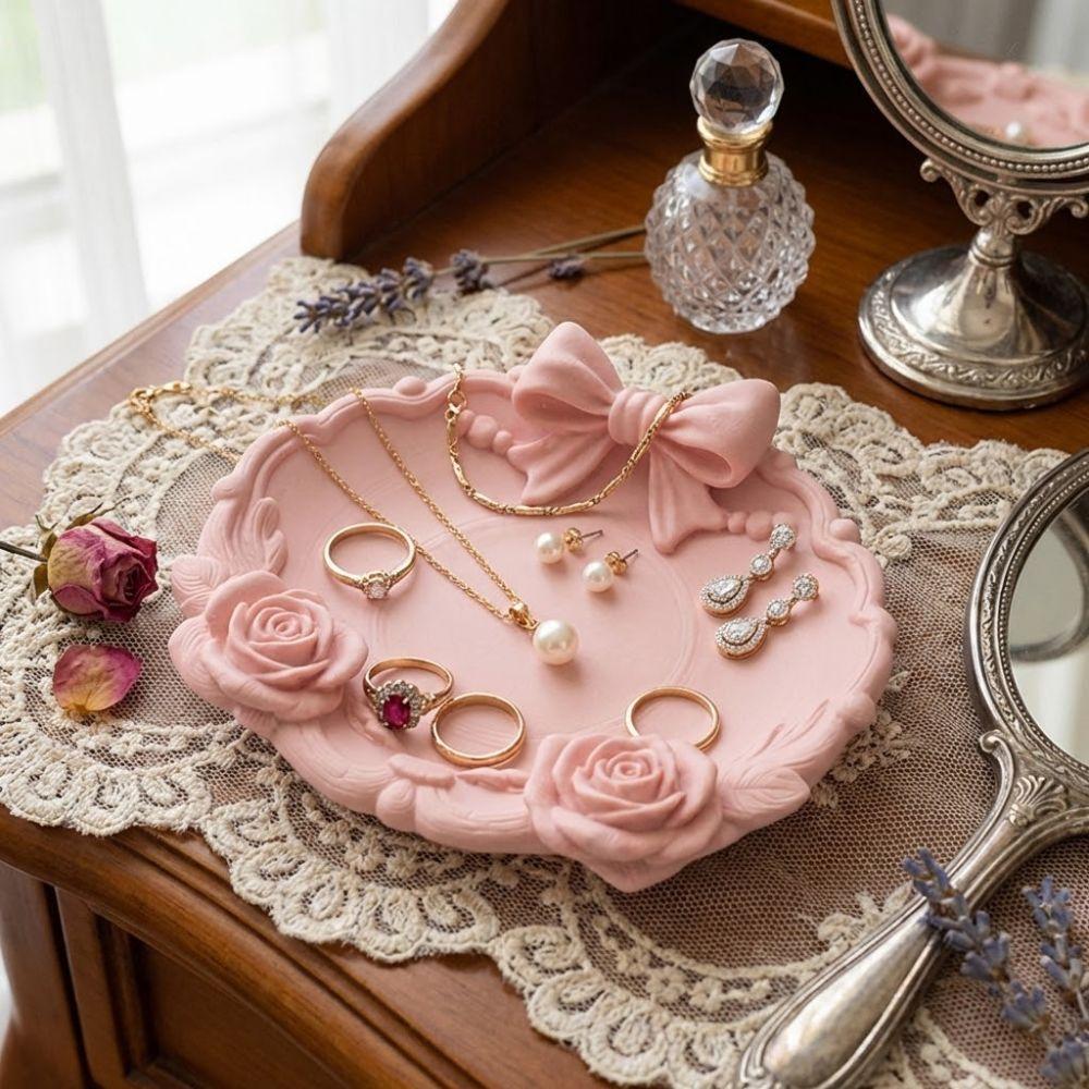 Plastic Bow-Shaped Jewelry Dish Smooth Surface 3D Printed Tray Jewelry Storage Tray Bathroom Decor