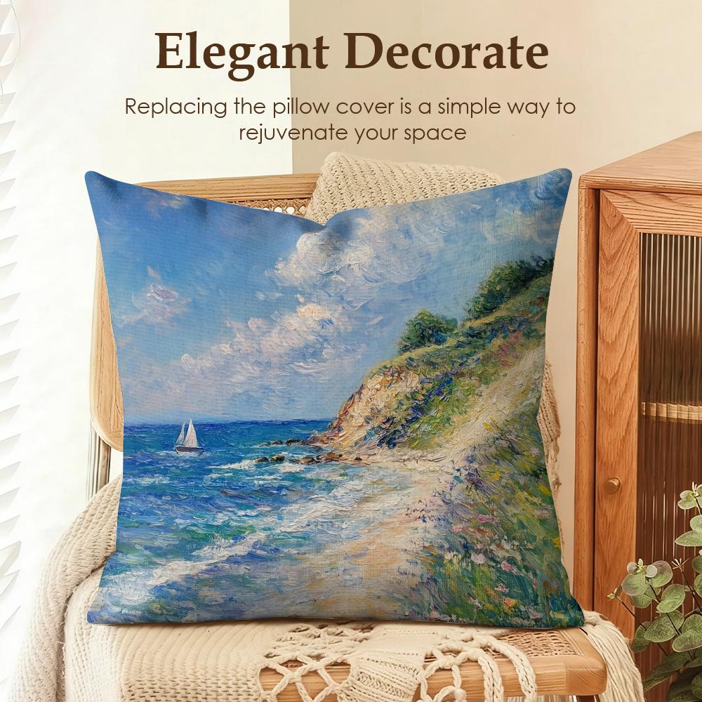 Claude Monet Oil Art Cushion Cover Natural Linen Organic Fabric Double-Sided Printing Sofa Home Decor Gift Pillow Case