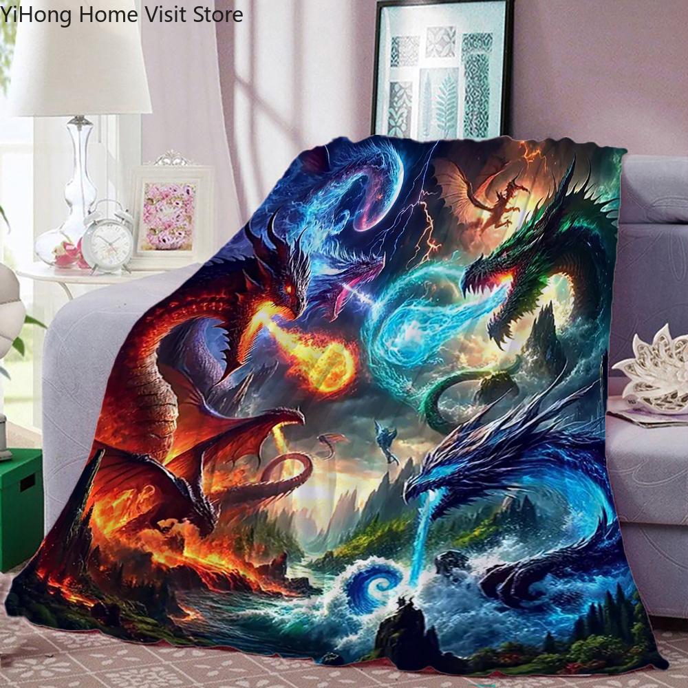 New Dragon Ice Fire Picture Blanket Skin Friendly Comfort Warm Soft Plush Blanket Suitable Sofa Living Room Office Bedroom