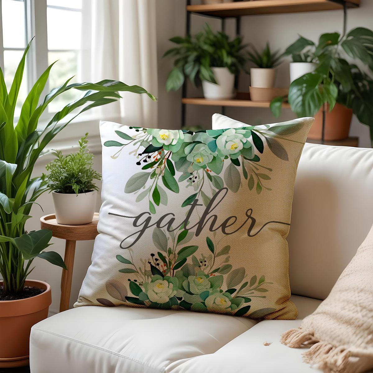

New Spring Plant Leaf Letter Print Pillow Case Home Ornament Sofa Pillow Premium Durable Quality Useful Practical 45 * 45Cm