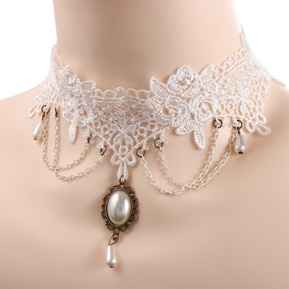 Vintage Retro Women Bride Lace Statement Short Jewelry Choker Collar Bridal Necklace