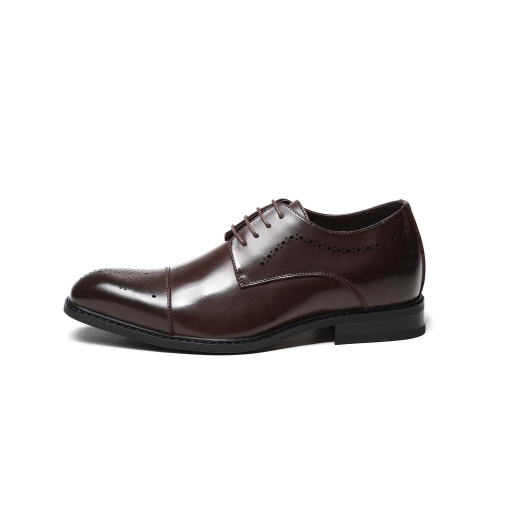 New Japanese Genuine Leather Brogue Business Formal Wear Leather Shoes Men's Height Increasing Insole Casual Oxford Square Toe Fashion Shoes