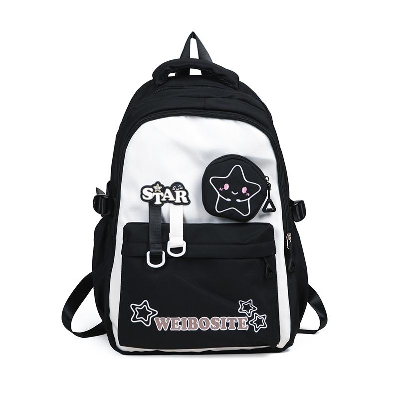 Women's Large Capacity Backpack Color Block Student Schoolbag Shoulder Bag