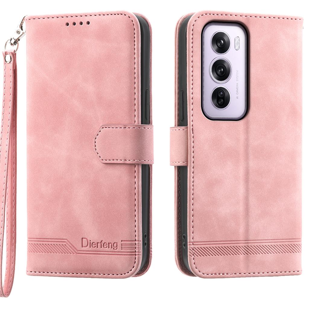 DIERFENG DF-03 For Oppo Reno12 Pro 5G (Global) Wallet Case Lines Imprint Leather Stand Phone Cover