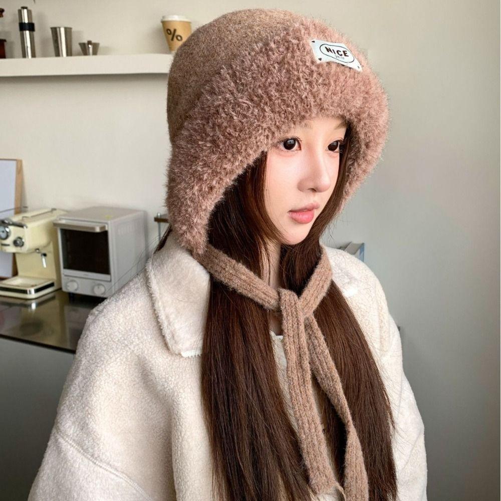 Knit Acrylic Knitted Hat Cold Proof Fluffy Warm Winter Hat Korean Style Ear Flap Hat Winter Season