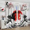 Koi Fish Curtains Japanese Black and White Fish Great Wave Cherry Blossom Pattern Rod Pocket Decor Drapes for Bedroom Living
