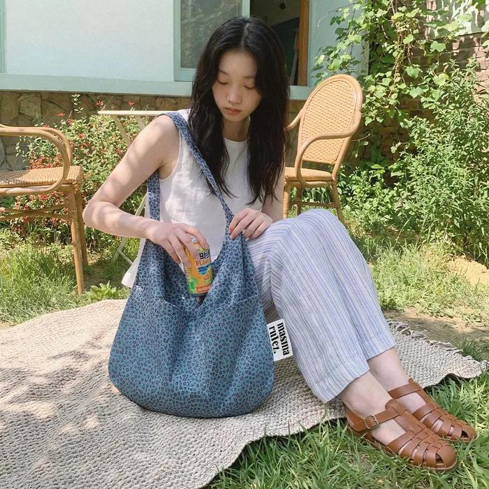 Rabbit Eco bag_Heart Leopard Mauve Blue