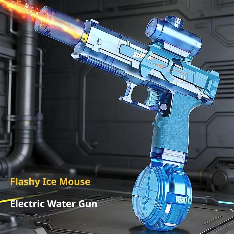 Electric Water Gun Automatic Continuous Firing Squirt Gun Outdoor Toy Long Range Shooting Water Gun with Lights Swimming Toys
