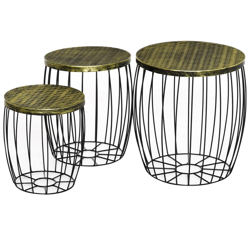 3-Piece Set Coffee Tables Side Tables Garden Table Retro Metal Basket Wire Basket Garden Nesting Table Garden Furniture Outdoor Balcony Metal
