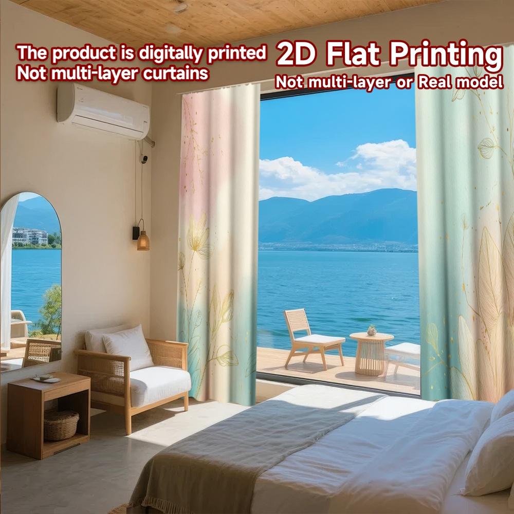 2D FLAT PRINTING 2pcs Curtains (Without Rod) Floral Gold Sparkle Design Women is Day Festival Creative Curtains Versatile Fabric