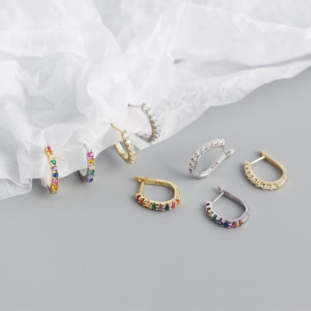 Minimalist Earrings Mini Hoop Gold Plated Huggie Sterling Silver rainbow Colorful Zirconia Earrings for Women Clip Hoop Earrings