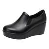 Women's New Fashionable Soft Leather Wedge Heel Single Shoe with Round Toe, Anti Slip and Comfortable Soft Sole Leather Shoes
