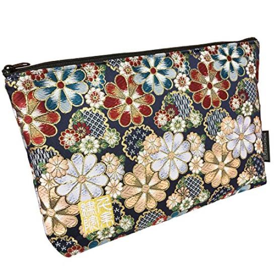 Senshishuin Nishijin Brocade Stamp Book Case Colored Flowers In Full Bloom Pouch/Shrine (Lined) - (Size M)
