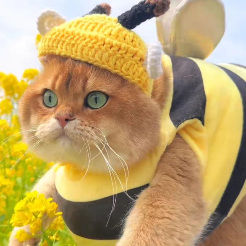 

Cute Bee Disguise Cats Clothing Cosplay Fantasia Elegant Wings for Cat Costume Habit Chat Pet Divertidly Pet Accessories For 1-2kg жовтий