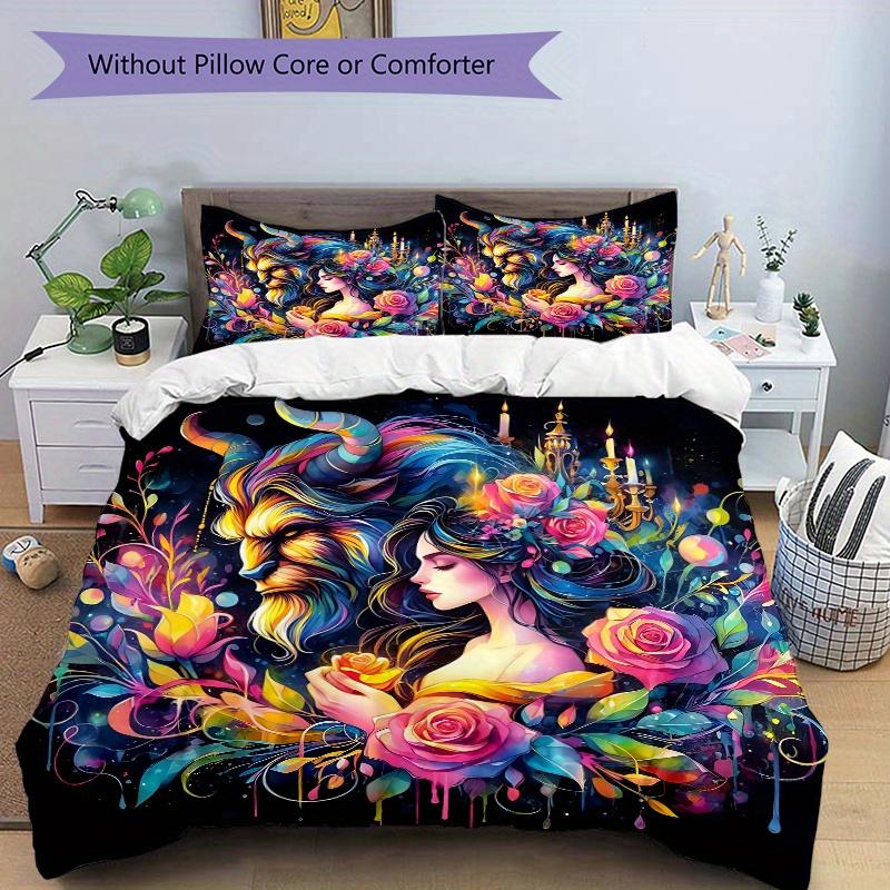 3pcs Beauty and the Beast Print Cover Set Ultra Soft, Breathable, and Comfortable Bedding with Stylish Design for Bedroom and Guest Room Decor 1