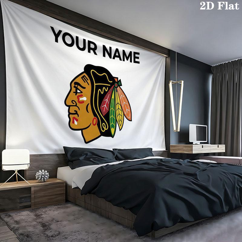 Custom Name,Chicago Blackhawks Wall tapestry, aesthetic printed fabric blanket, suitable for bedroom, living room, and home decor.