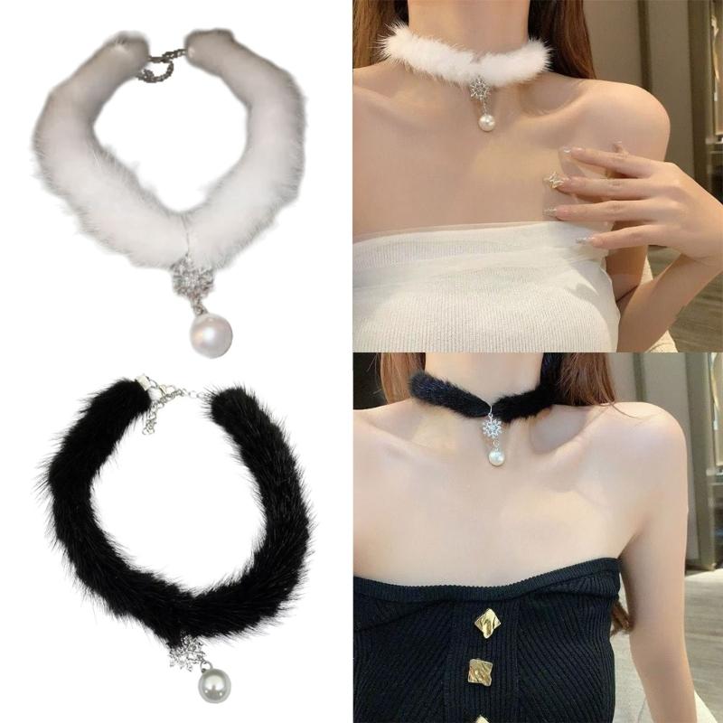 Soft Feather Snowflake Pearls Chokers Necklace Clavicle Chain Collarbone Chokers Party Club Fashion Jewelry