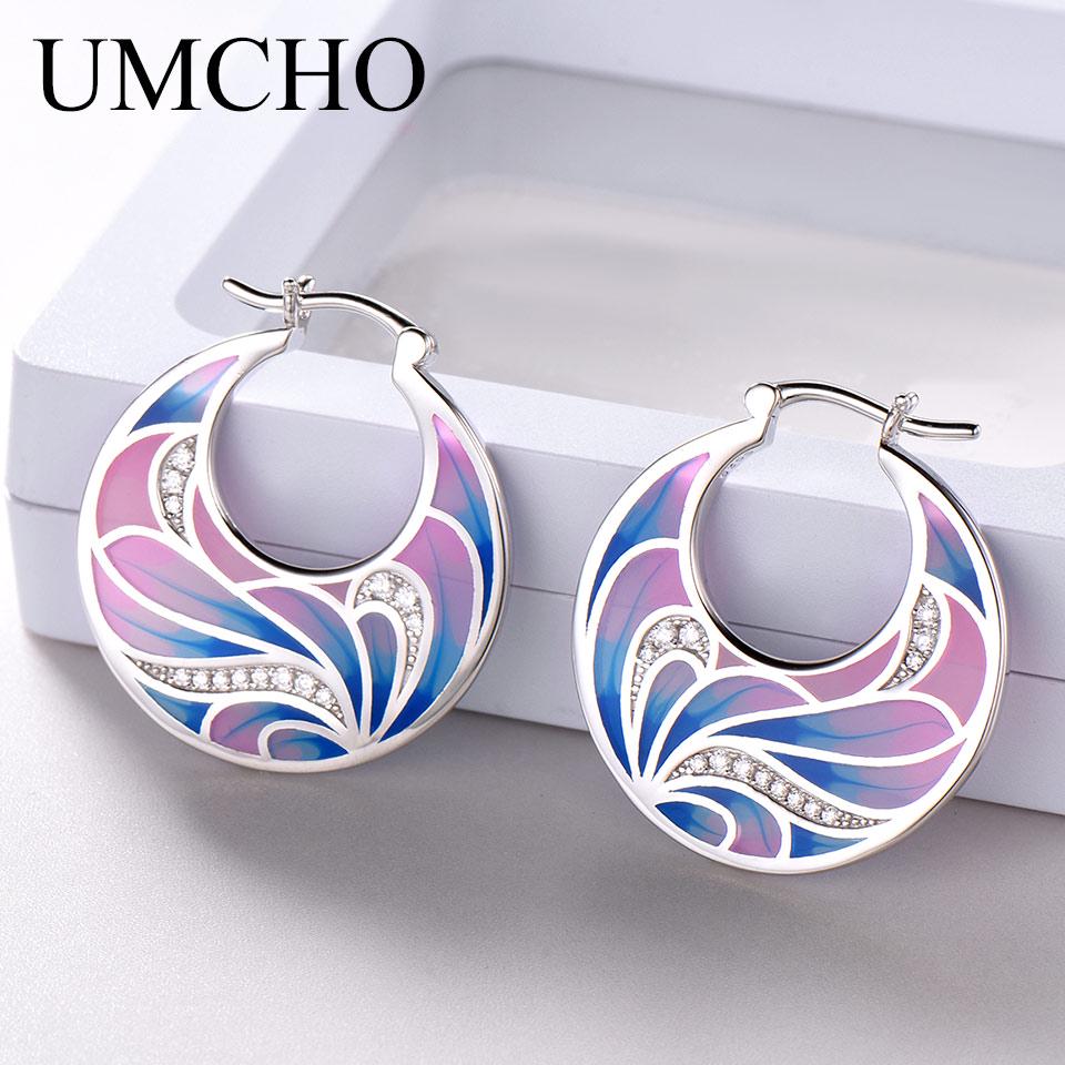 UMCHO Handmade Enamel Flower Clip Earrings for Women Cubic Zircon Fashion Magic Designer Jewelry Party Elegant Wedding Gift