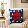 Linen Pillowcase 4th of July Pillow Cover, Independence Day with Red Blue Stripes Hearts Fourth Of Cover Stars Print, Sofa Cushion for Bed Couch