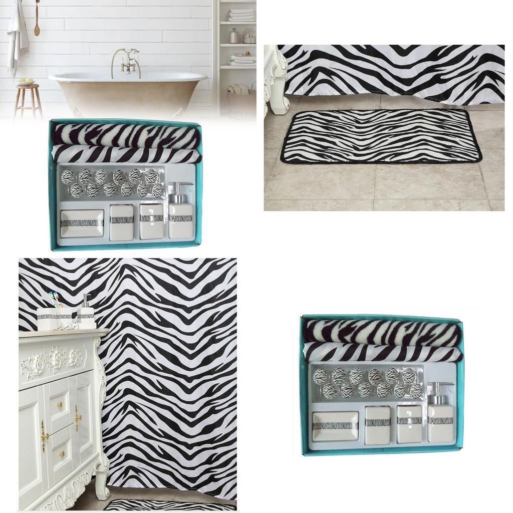 Modern Geometric Polyester Bathroom Set With Shower Curtain And Nonslip Mat For Home Use