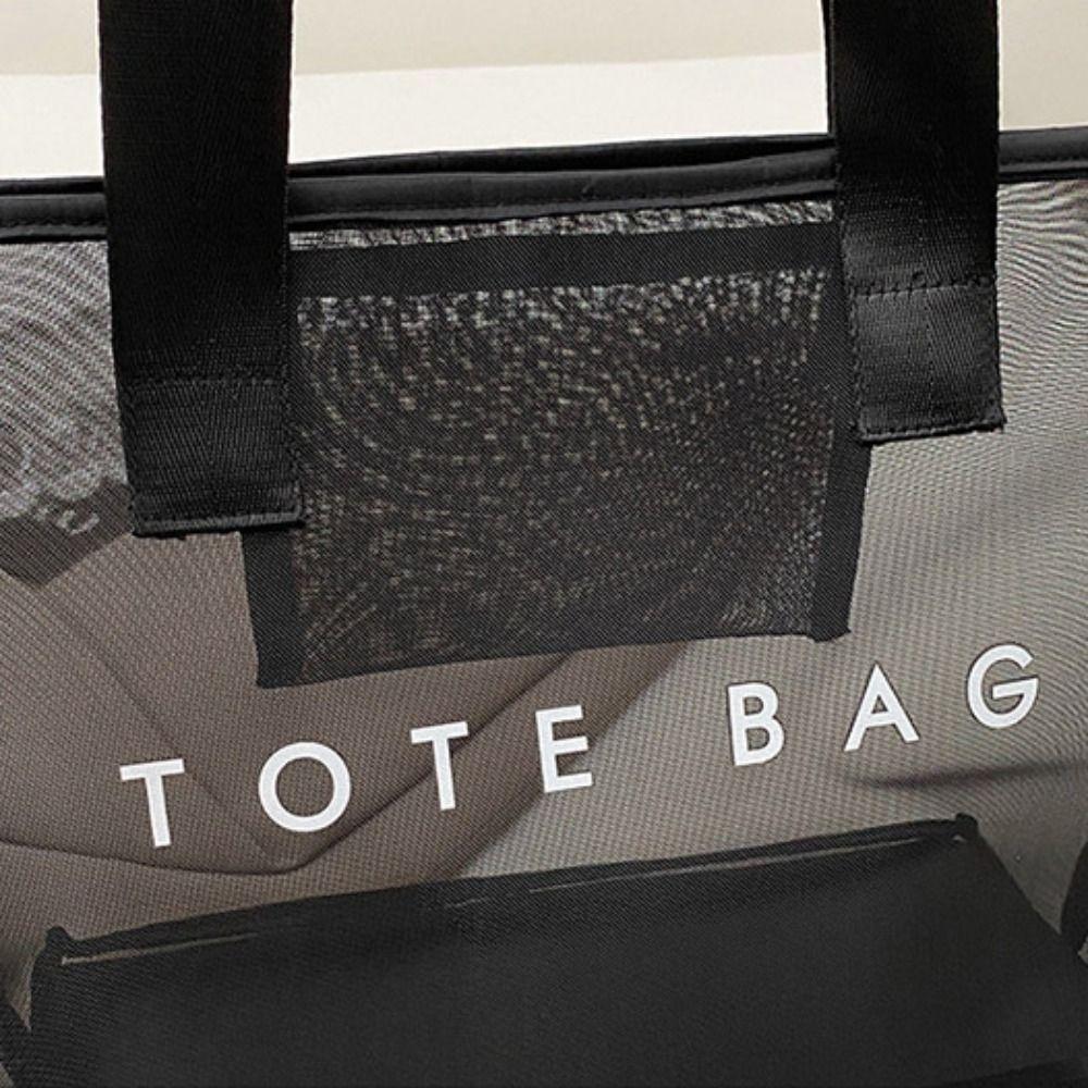 Large Capacity Mesh Tote Bag Zipper Shopping Shoulder Bag Breathable Swimming Handbag  Cosmetic