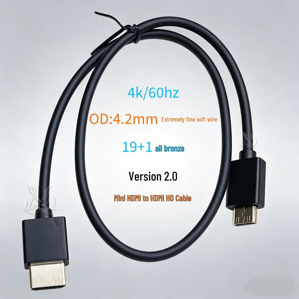 4K Mini HDMI To HDMI Thin Soft Cable, Pure Copper, HDMI 2.0 for DSLR Camera To Monitor Connection