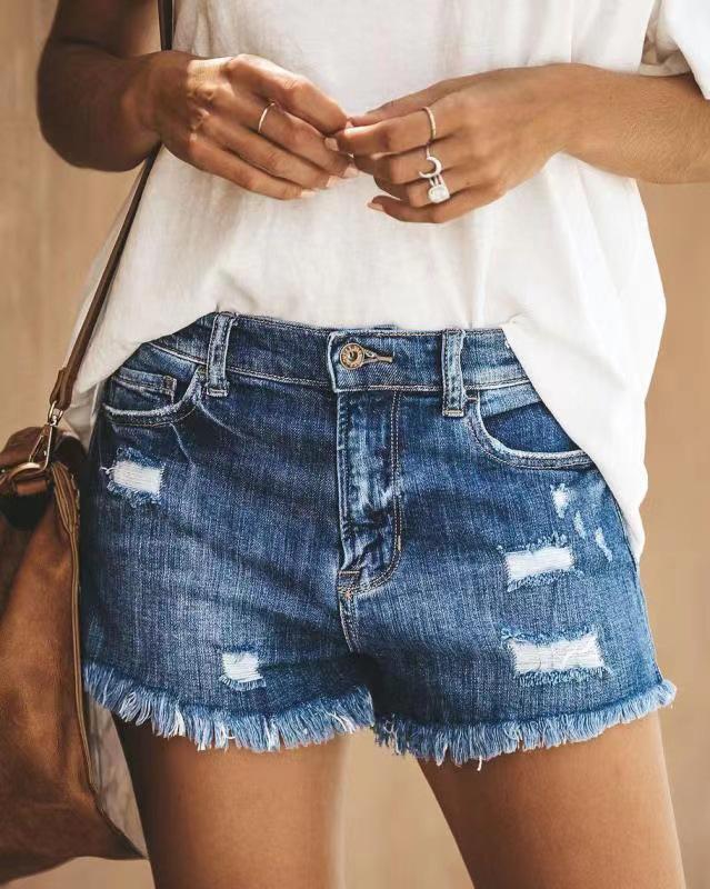 

Женские джинсовые шорты с необработанным краем, стройнящие Medium темно-синий