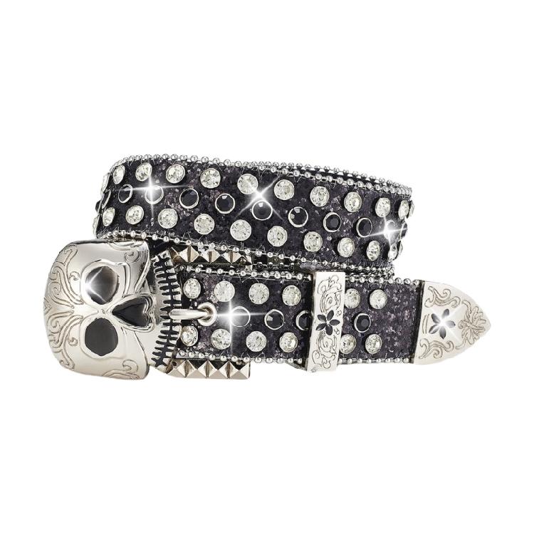 Popular Skull Buckle Belt for Men Women Rhinestones Studded Belt All Matching Blingbling Western Belt for Daily Club Wear
