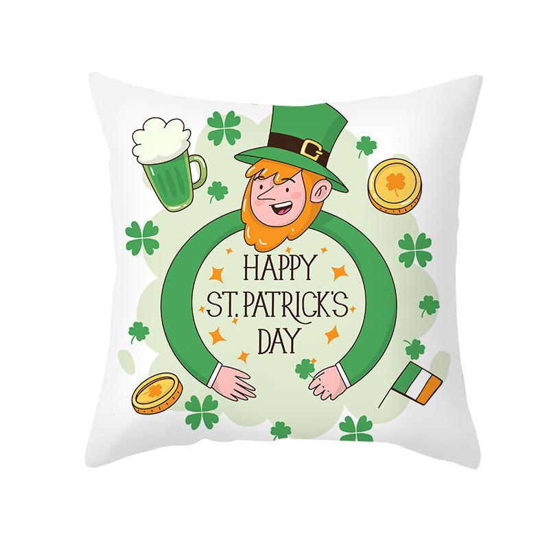 St. Patrick's Day Pillow Cover Green Cartoon Letters Four-leaf Clover Sofa Cushion Cover National Day Cushion