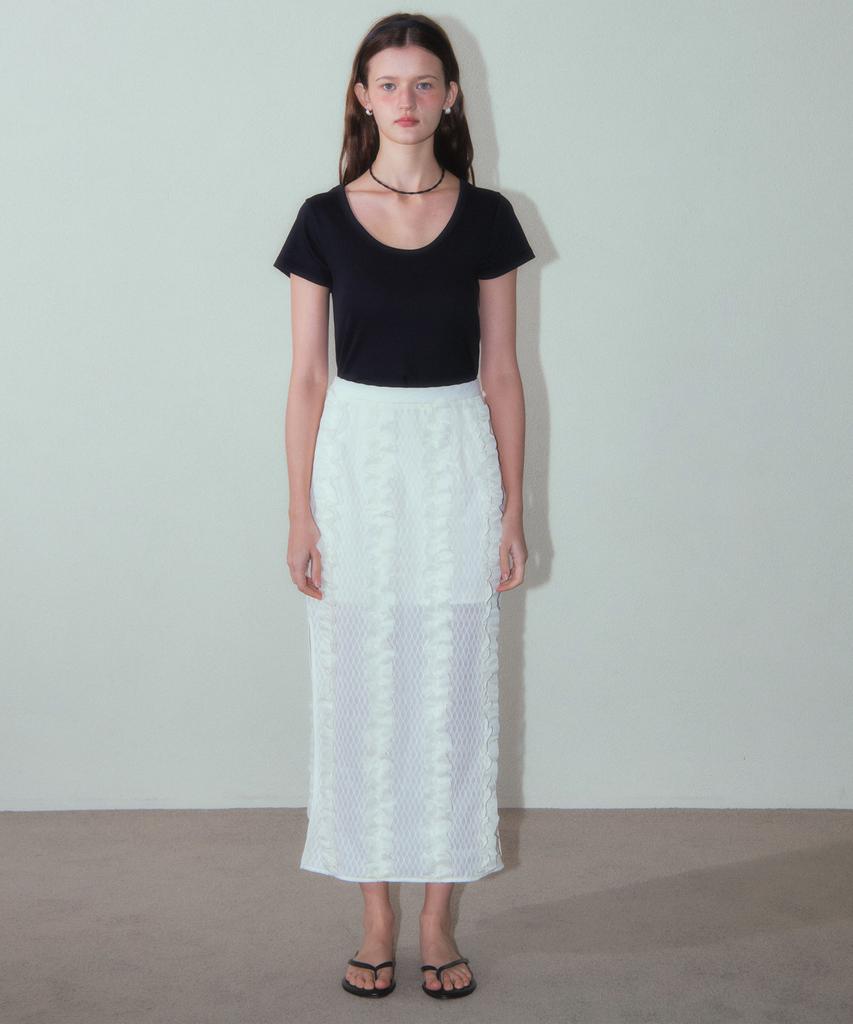 Hauseuobeupondeu Applique Banded Maxi Skirt_Ivory