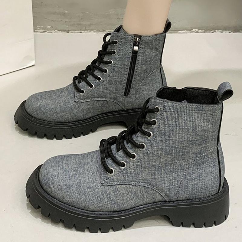 Fashion British Style Plus Size 35-43 Platform Boots Women Spring Autumn Zipper Up High Top Ankle Boots for Woman Solid Color Botas Lady