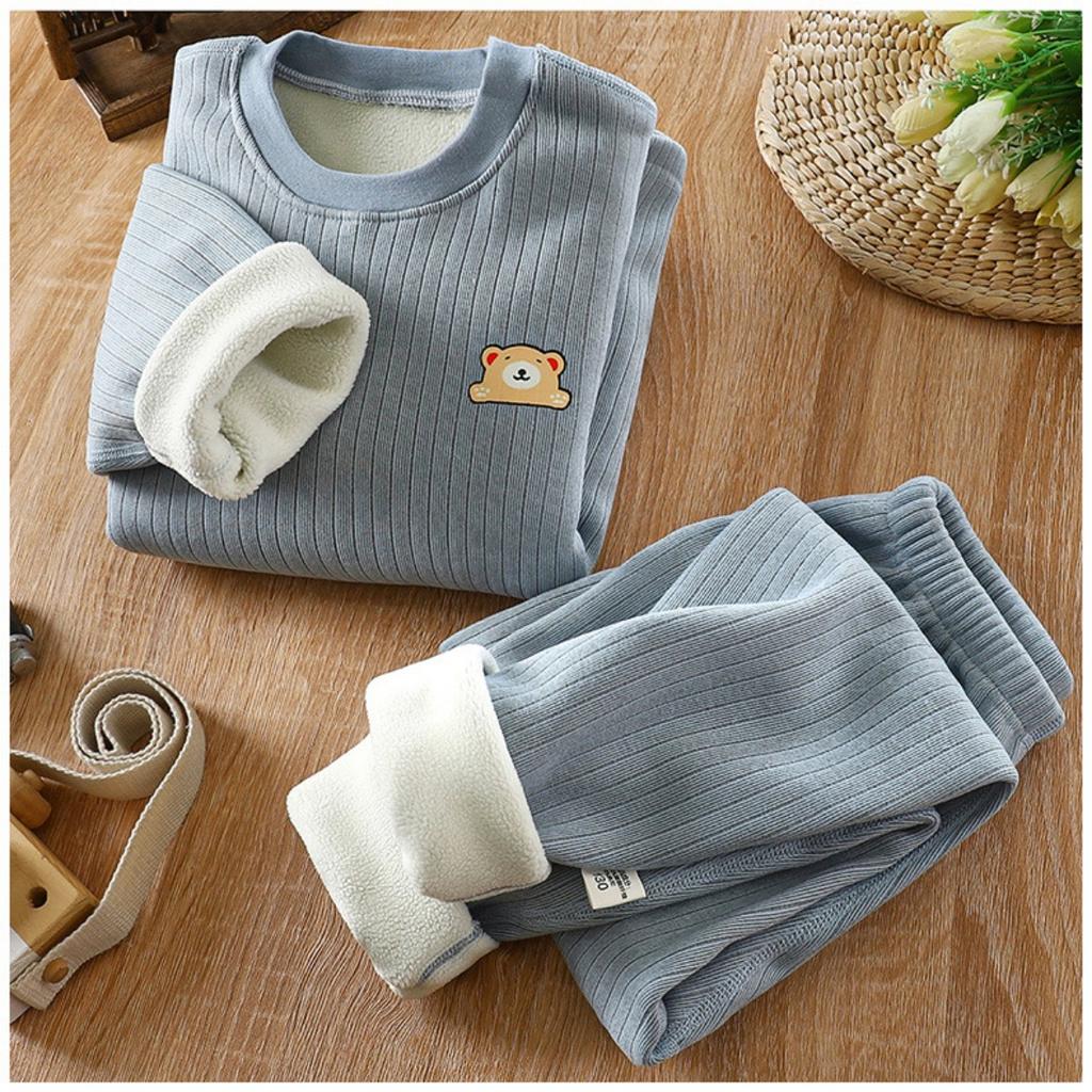 Children's Warmth Set with Thick Velvet for Autumn and Winter, New Baby Underwear, Mid Autumn Clothes, Autumn Pants, Children's Set
