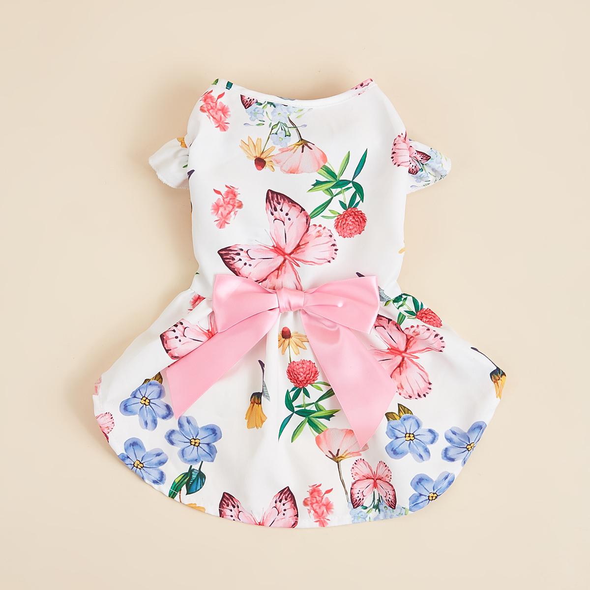 

Платья для собак-принцесс для маленьких собак, девочек, с цветочным принтом, щенячьи платья, розовое платье с бантом, красивое платье для собачек с бабочкой, летние наряды с подолом XS（old） белый