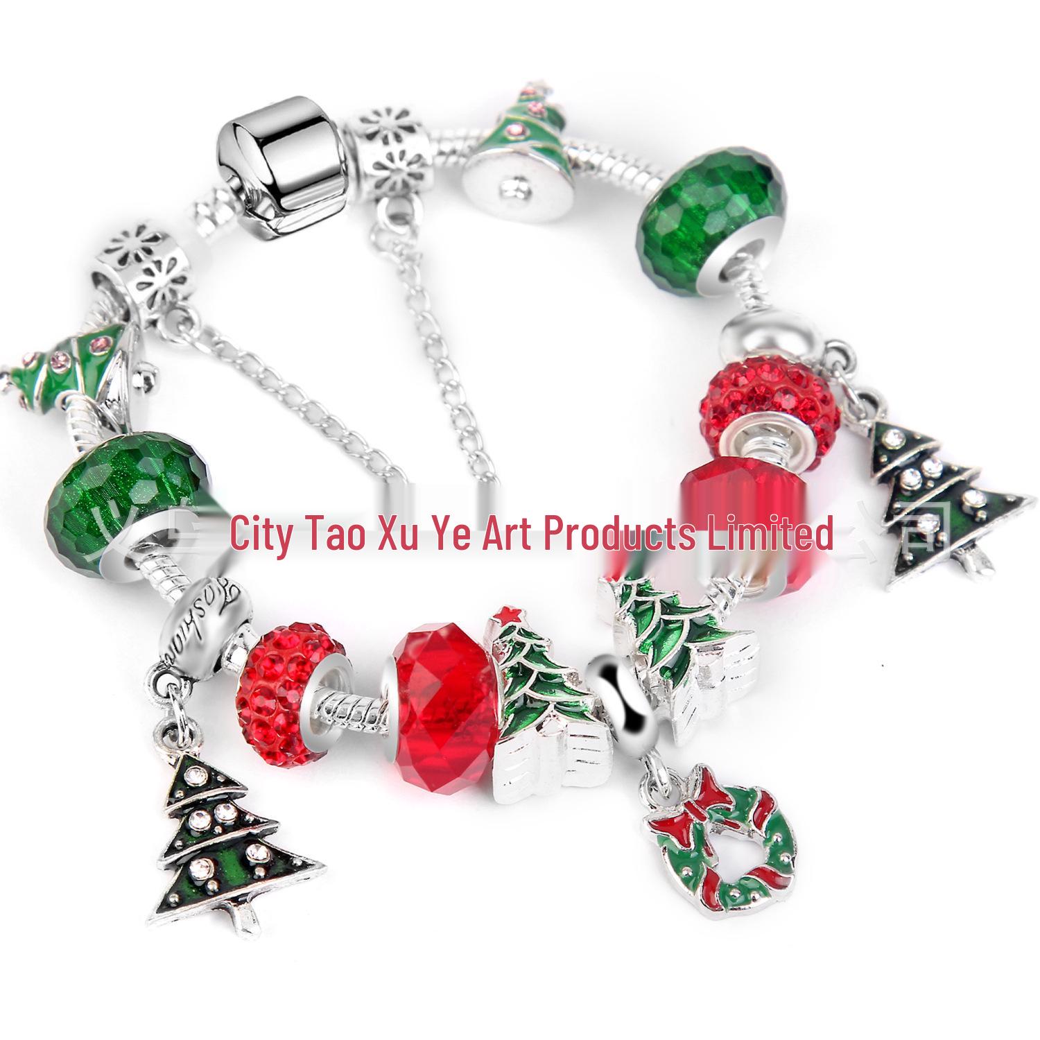 

Женский браслет в европейском стиле с красными кристаллами на Рождество - Вдохновленный Pandora, из бусин, для DIY 18cm