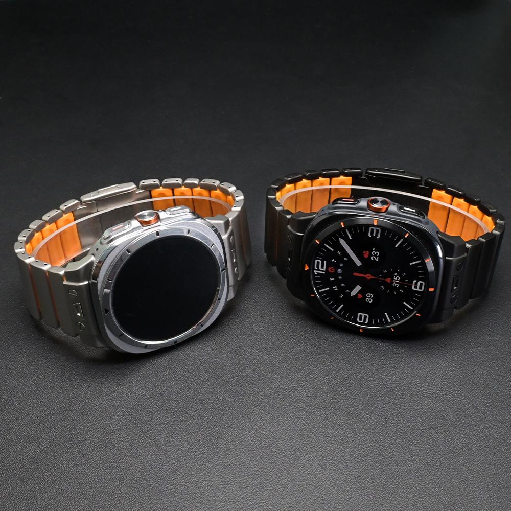 Titan-Uhrenarmband für Samsung Galaxy Watch 8 Classic 46mm 44mm Lückenlos Metall-Gummi-Armband für Samsung Galaxy Watch7 Ultra 47mm 2025/2024 Manschettenarmband