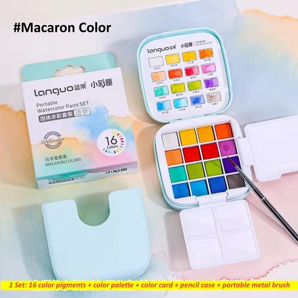 16 Colors Solid Watercolor Set Mini Portable Watercolor Paint Set With Brush & Palette Travel Sketching Painting Box Art Drawing